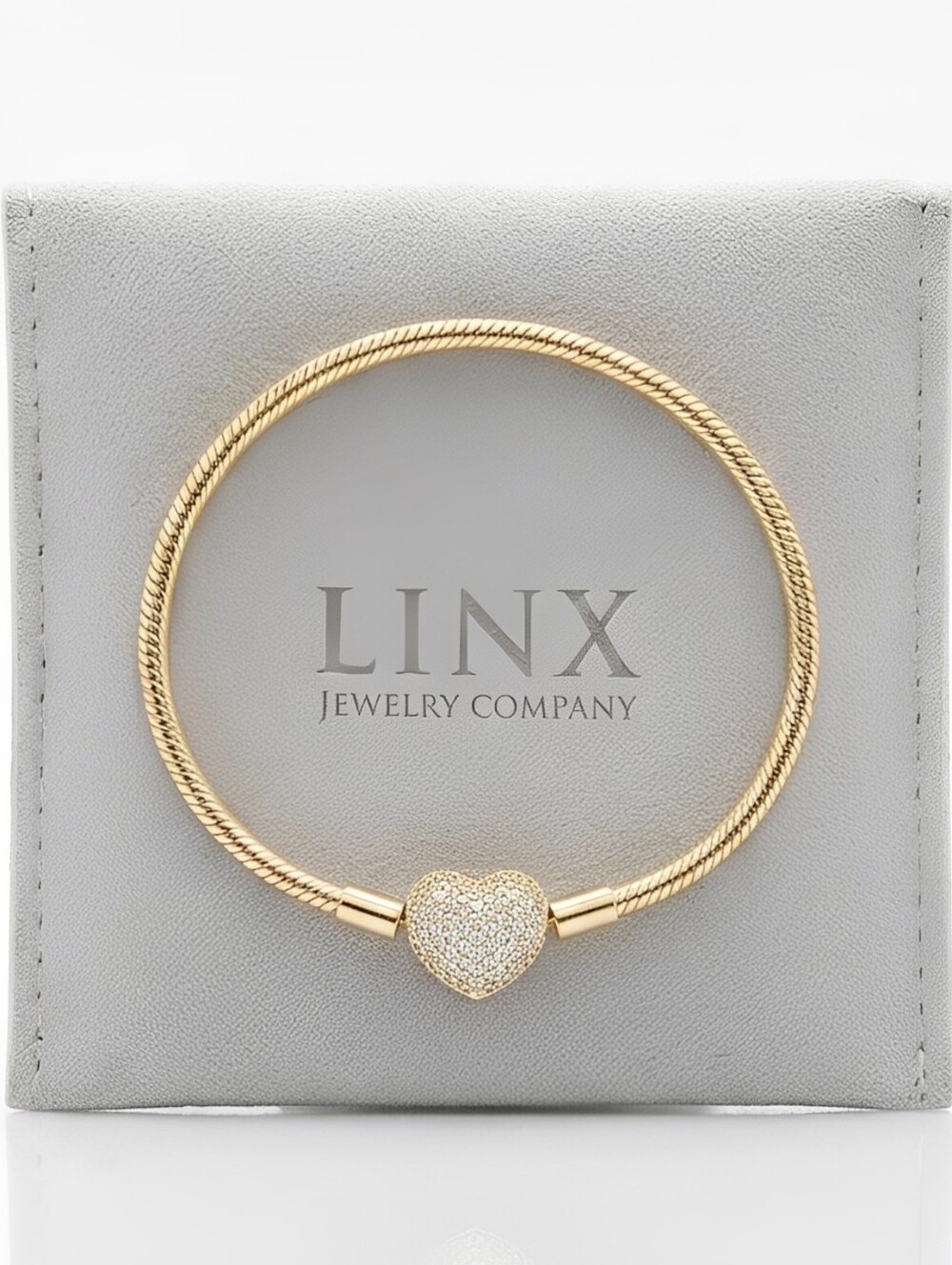 Linx Yellow Gold Snake Chain Bracelet With Zircon Heart Clasp